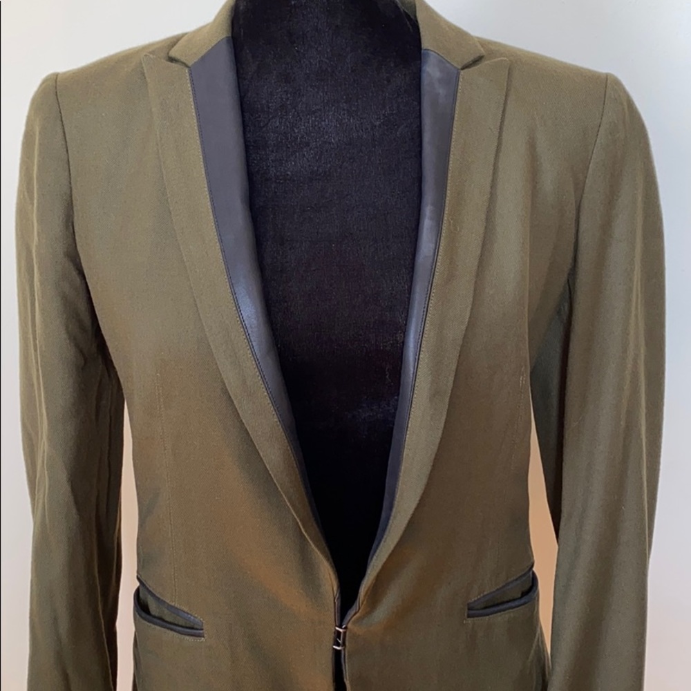 COPY - Rag & Bone army green wool and lamb leather blazer